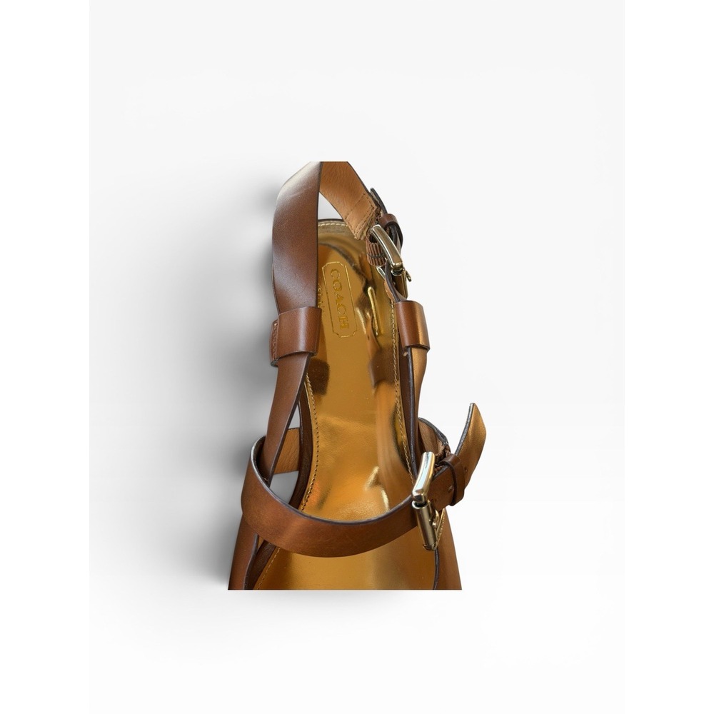 Coach Mary Jo Wedge Sandals 9.5B Brown Leather Platform Slingback Heels EEUC - Picture 6 of 16